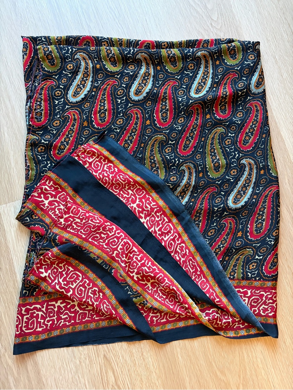 Vintage-Style Silk Paisley Scarf — 70” × 44”